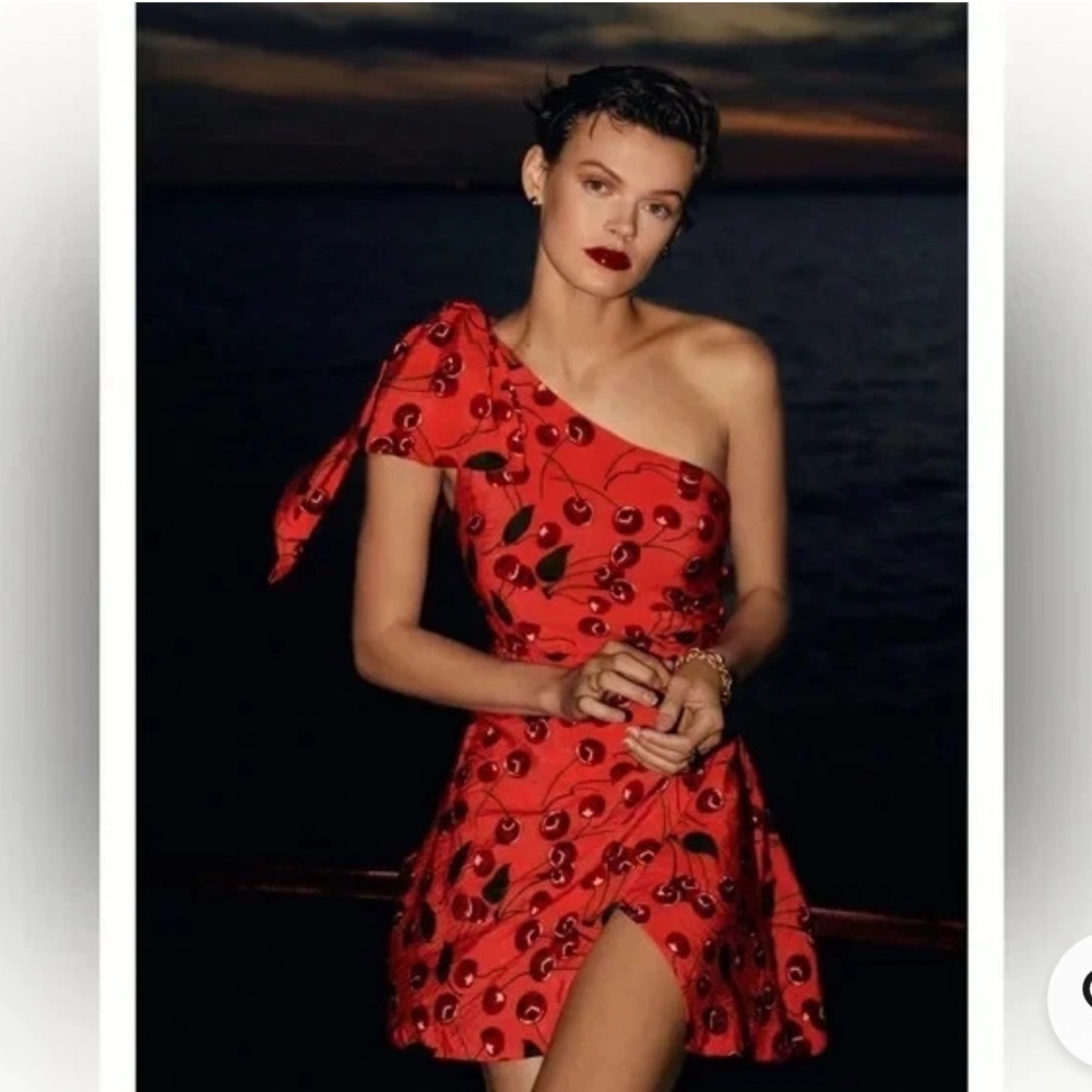 NWT Anthropologie Cherry One-Shoulder Printed Mini Dress 0P Maeve Party - Picture 2 of 12